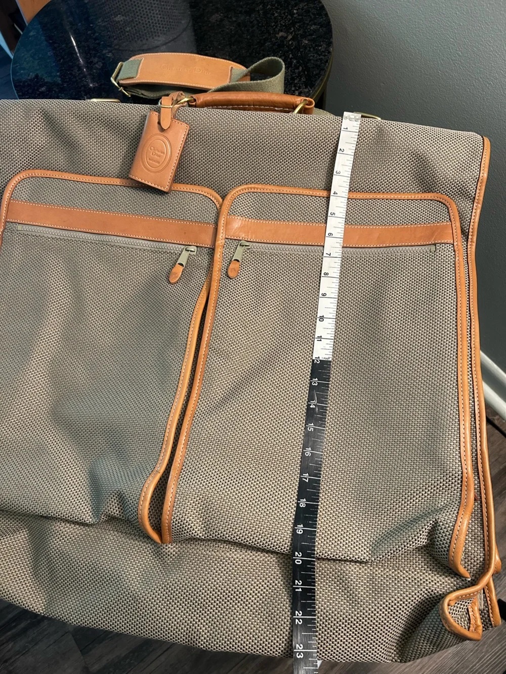 Christian Dior Vintage 3 Piece Honeycomb Canvas Tan Leather Travel set